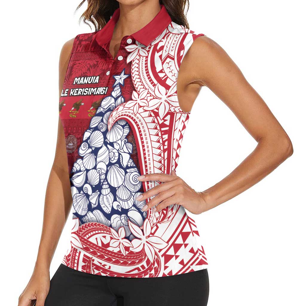 American Samoa Christmas Women Sleeveless Polo Shirt Seashell Xmas Tree Tribal Waves DT05 - Polynesian Pride