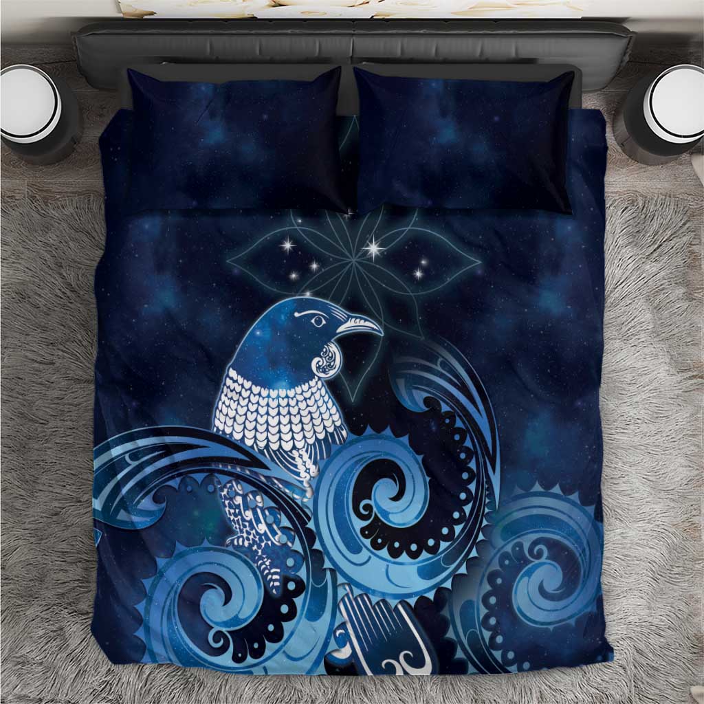 New Zealand Matariki Bedding Set Maori Tui Bird Blue Galaxy