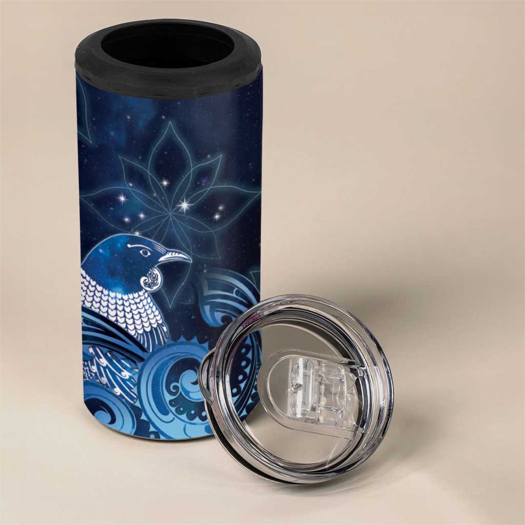 New Zealand Matariki 4 in 1 Can Cooler Tumbler Maori Tui Bird Blue Galaxy