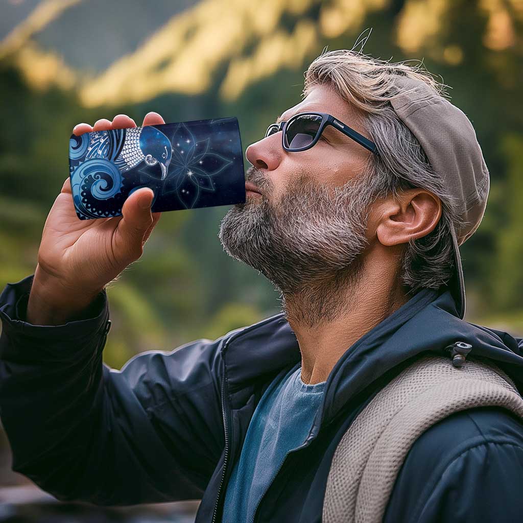 New Zealand Matariki 4 in 1 Can Cooler Tumbler Maori Tui Bird Blue Galaxy