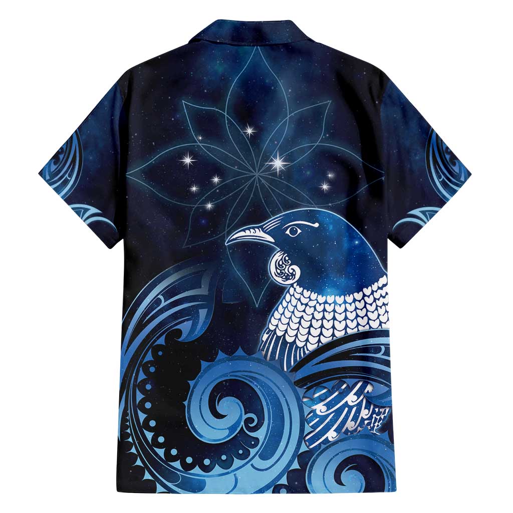 New Zealand Matariki Family Matching Long Sleeve Bodycon Dress and Hawaiian Shirt Maori Tui Bird Blue Galaxy