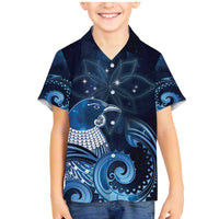 New Zealand Matariki Family Matching Mermaid Dress and Hawaiian Shirt Maori Tui Bird Blue Galaxy