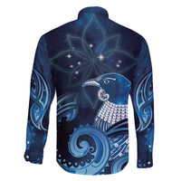 New Zealand Matariki Family Matching Off The Shoulder Long Sleeve Dress and Hawaiian Shirt Maori Tui Bird Blue Galaxy