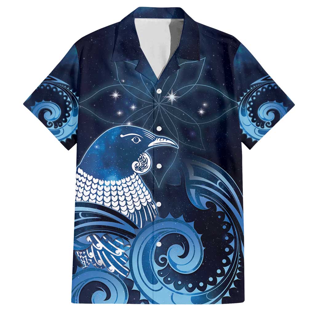 New Zealand Matariki Family Matching Summer Maxi Dress and Hawaiian Shirt Maori Tui Bird Blue Galaxy