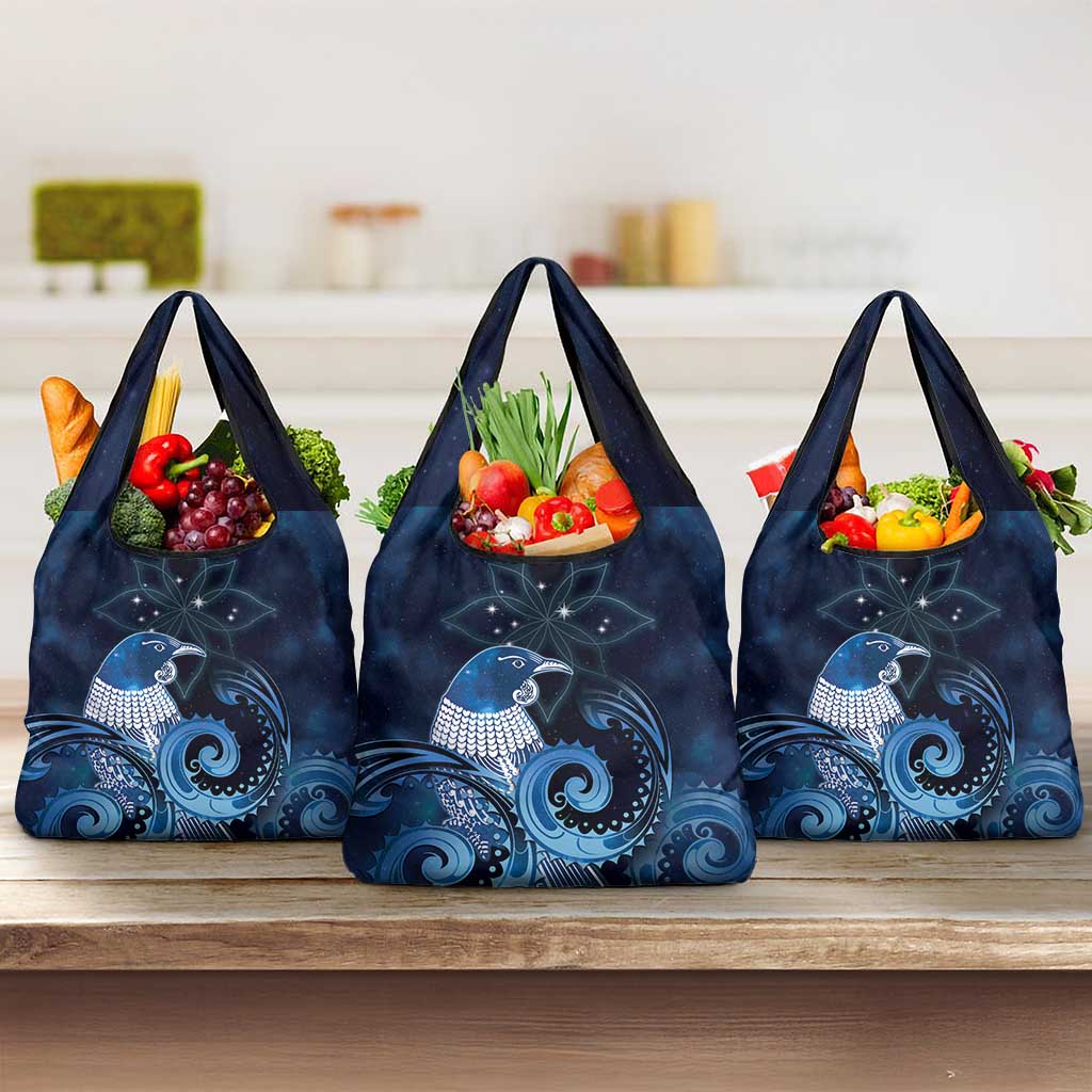 New Zealand Matariki Grocery Bag Maori Tui Bird Blue Galaxy