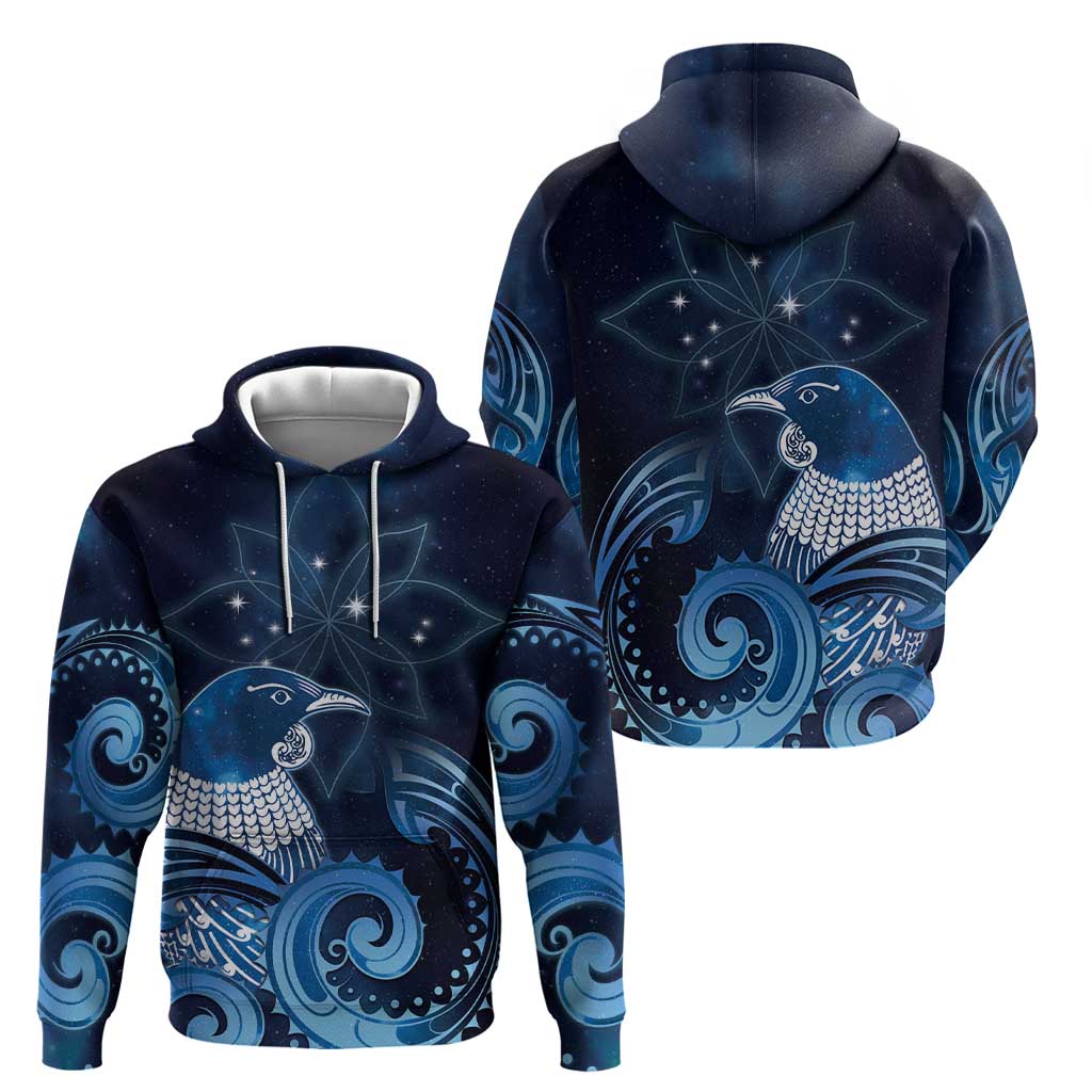 New Zealand Matariki Hoodie Maori Tui Bird Blue Galaxy
