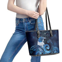 New Zealand Matariki Leather Tote Bag Maori Tui Bird Blue Galaxy