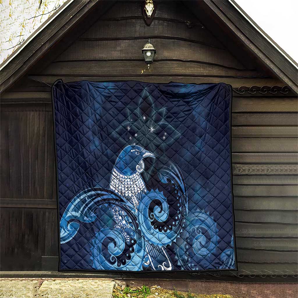New Zealand Matariki Quilt Maori Tui Bird Blue Galaxy