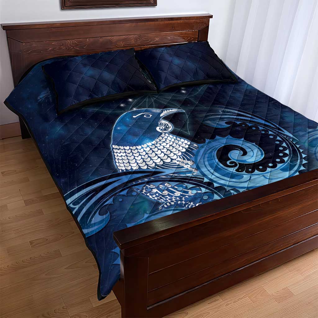 New Zealand Matariki Quilt Bed Set Maori Tui Bird Blue Galaxy