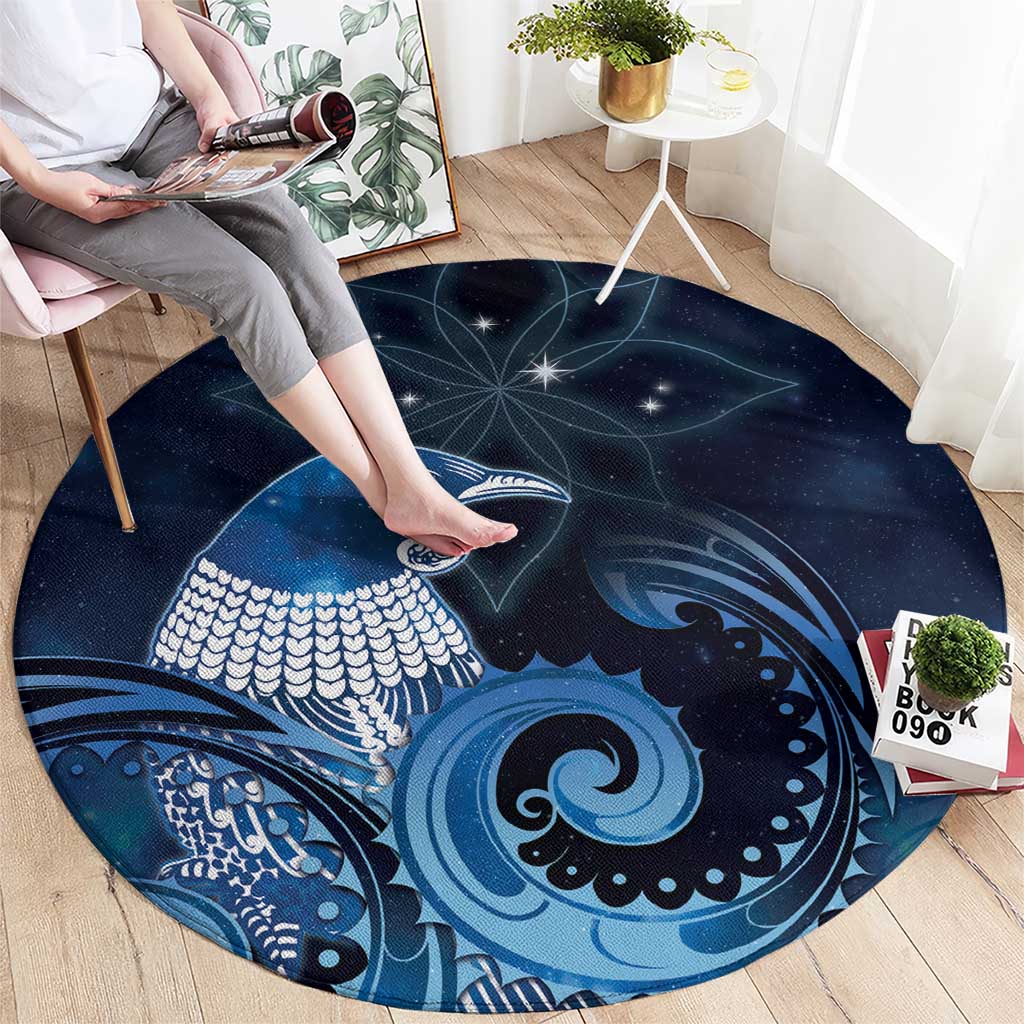 New Zealand Matariki Round Carpet Maori Tui Bird Blue Galaxy