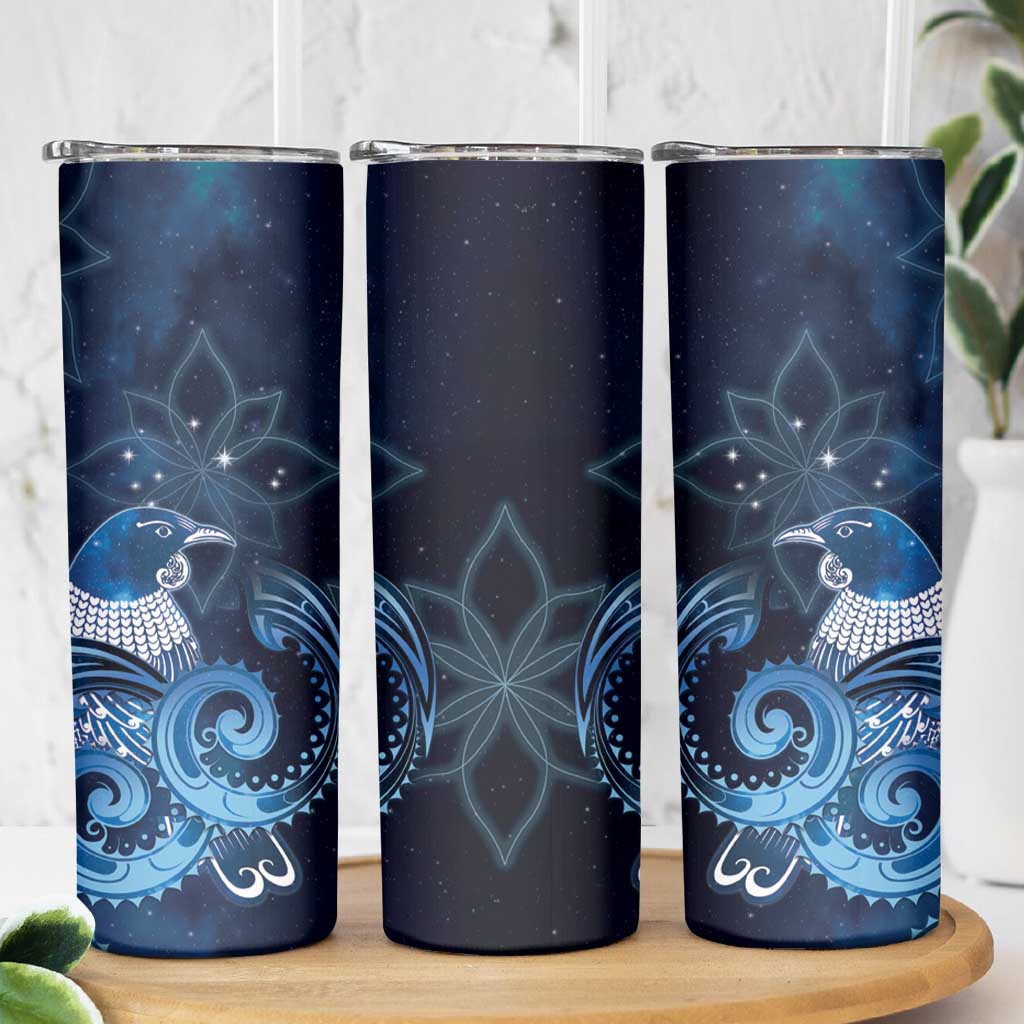 New Zealand Matariki Skinny Tumbler Maori Tui Bird Blue Galaxy