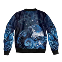 New Zealand Matariki Sleeve Zip Bomber Jacket Maori Tui Bird Blue Galaxy