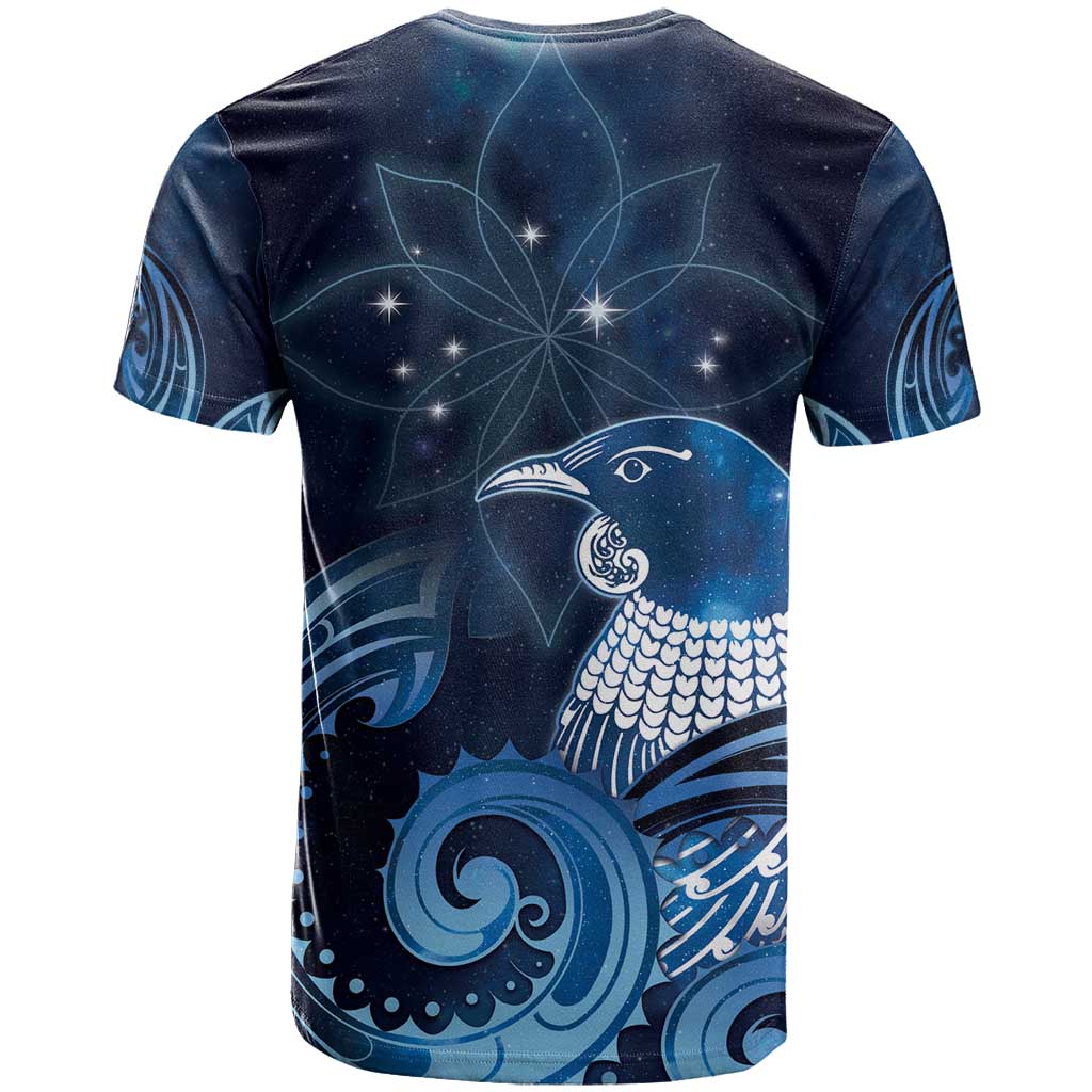 New Zealand Matariki T Shirt Maori Tui Bird Blue Galaxy