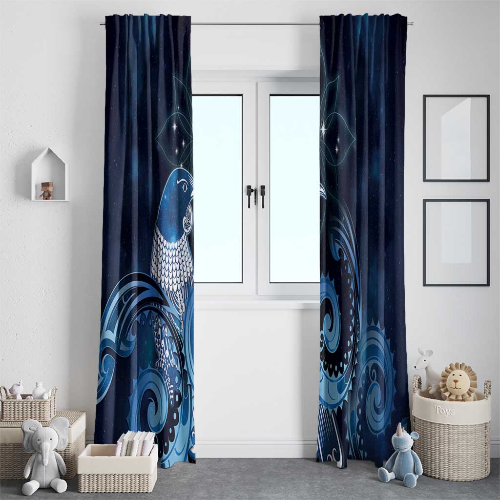 New Zealand Matariki Window Curtain Maori Tui Bird Blue Galaxy