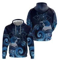 New Zealand Matariki Zip Hoodie Maori Tui Bird Blue Galaxy