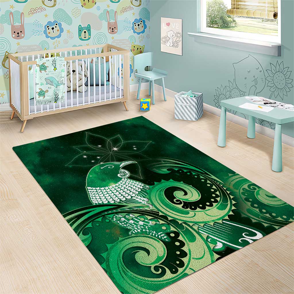 New Zealand Matariki Area Rug Maori Tui Bird Green Galaxy