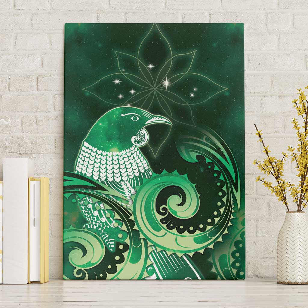 New Zealand Matariki Canvas Wall Art Maori Tui Bird Green Galaxy