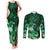 New Zealand Matariki Couples Matching Tank Maxi Dress and Long Sleeve Button Shirt Maori Tui Bird Green Galaxy
