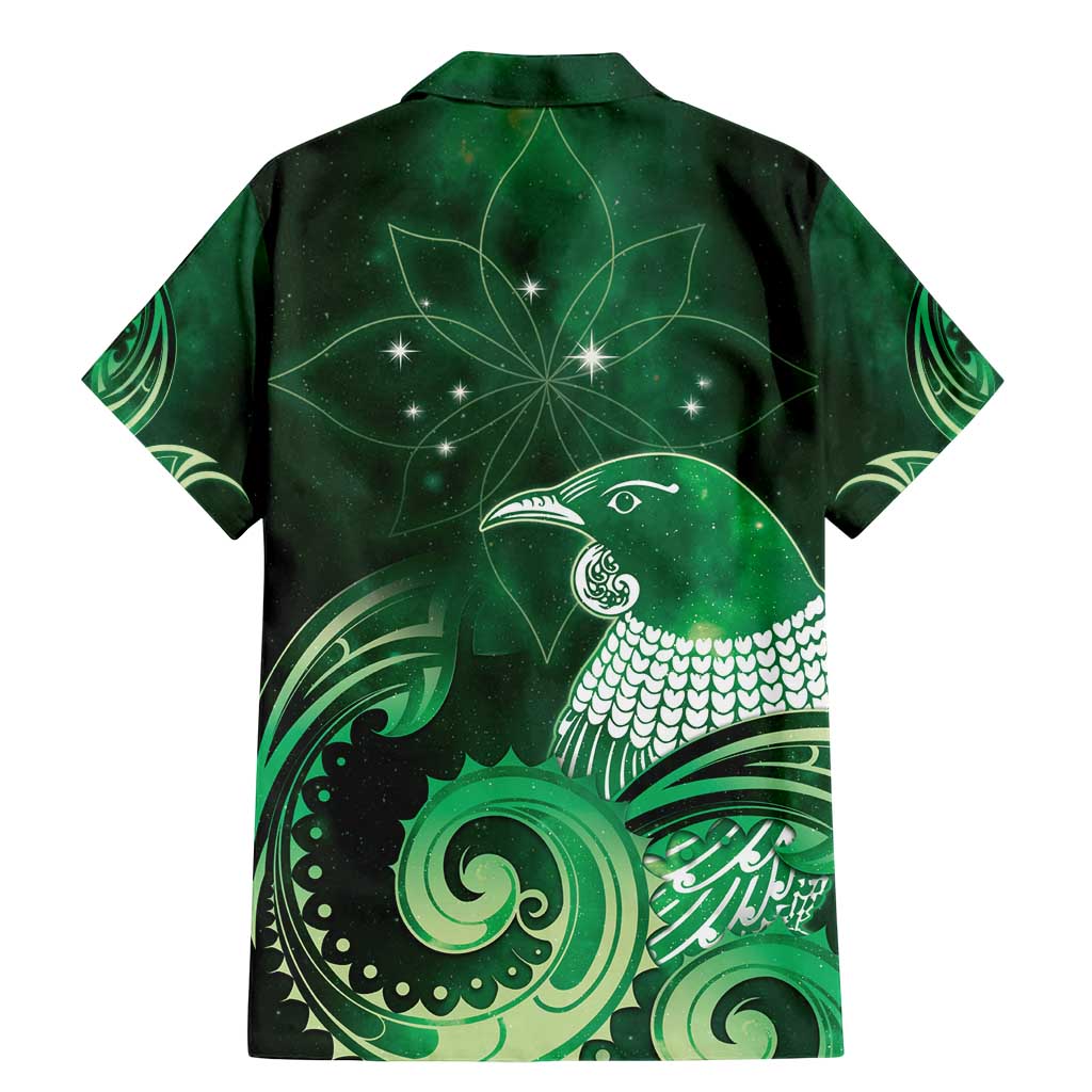 New Zealand Matariki Family Matching Mermaid Dress and Hawaiian Shirt Maori Tui Bird Green Galaxy