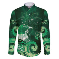 New Zealand Matariki Family Matching Short Sleeve Bodycon Dress and Hawaiian Shirt Maori Tui Bird Green Galaxy