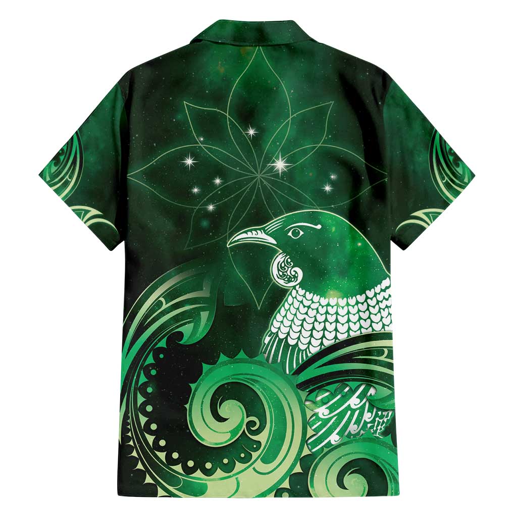 New Zealand Matariki Family Matching Summer Maxi Dress and Hawaiian Shirt Maori Tui Bird Green Galaxy