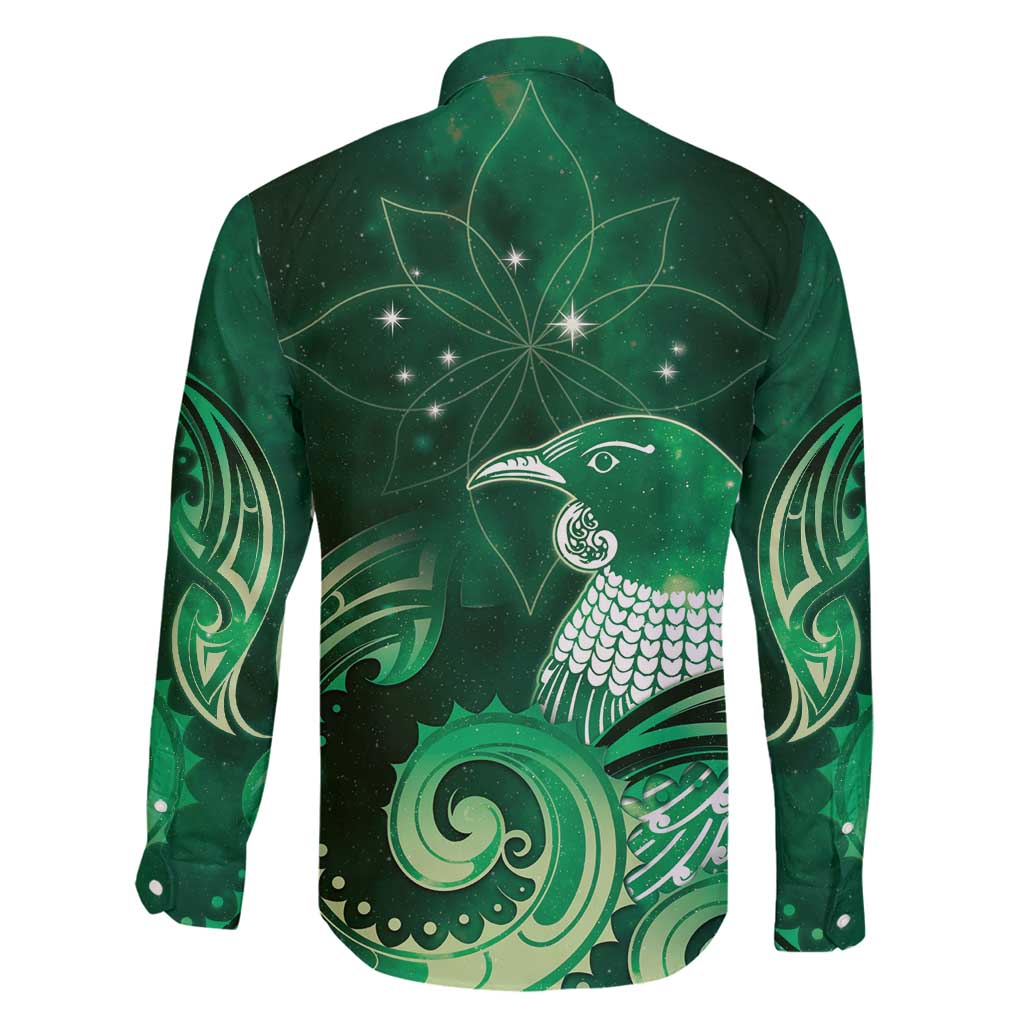 New Zealand Matariki Family Matching Summer Maxi Dress and Hawaiian Shirt Maori Tui Bird Green Galaxy