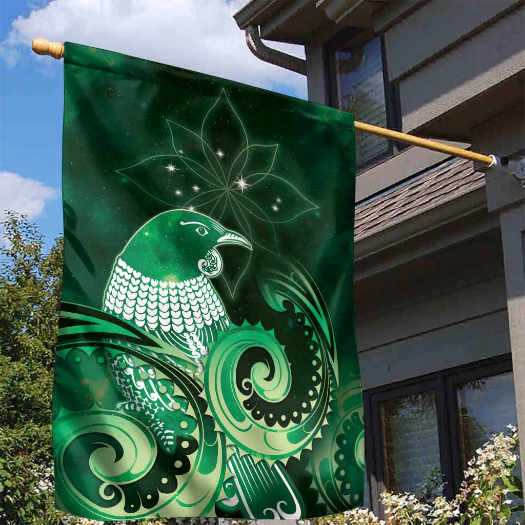 New Zealand Matariki Garden Flag Maori Tui Bird Green Galaxy