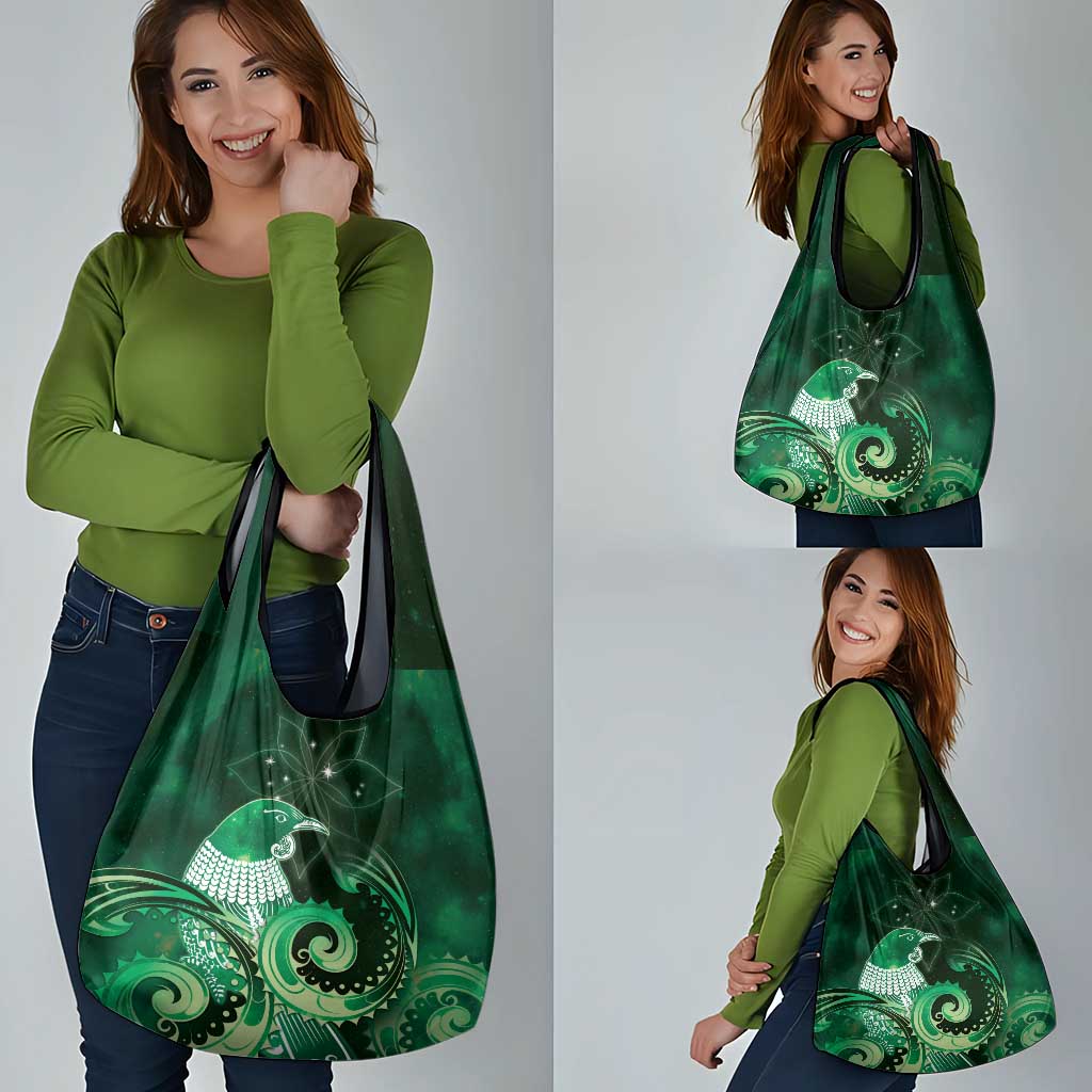 New Zealand Matariki Grocery Bag Maori Tui Bird Green Galaxy