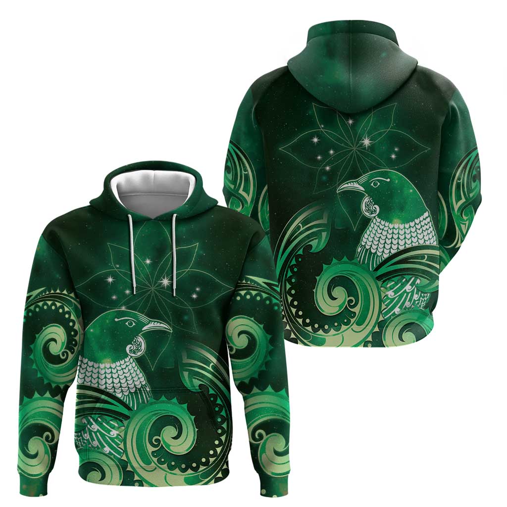 New Zealand Matariki Hoodie Maori Tui Bird Green Galaxy