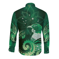 New Zealand Matariki Long Sleeve Button Shirt Maori Tui Bird Green Galaxy