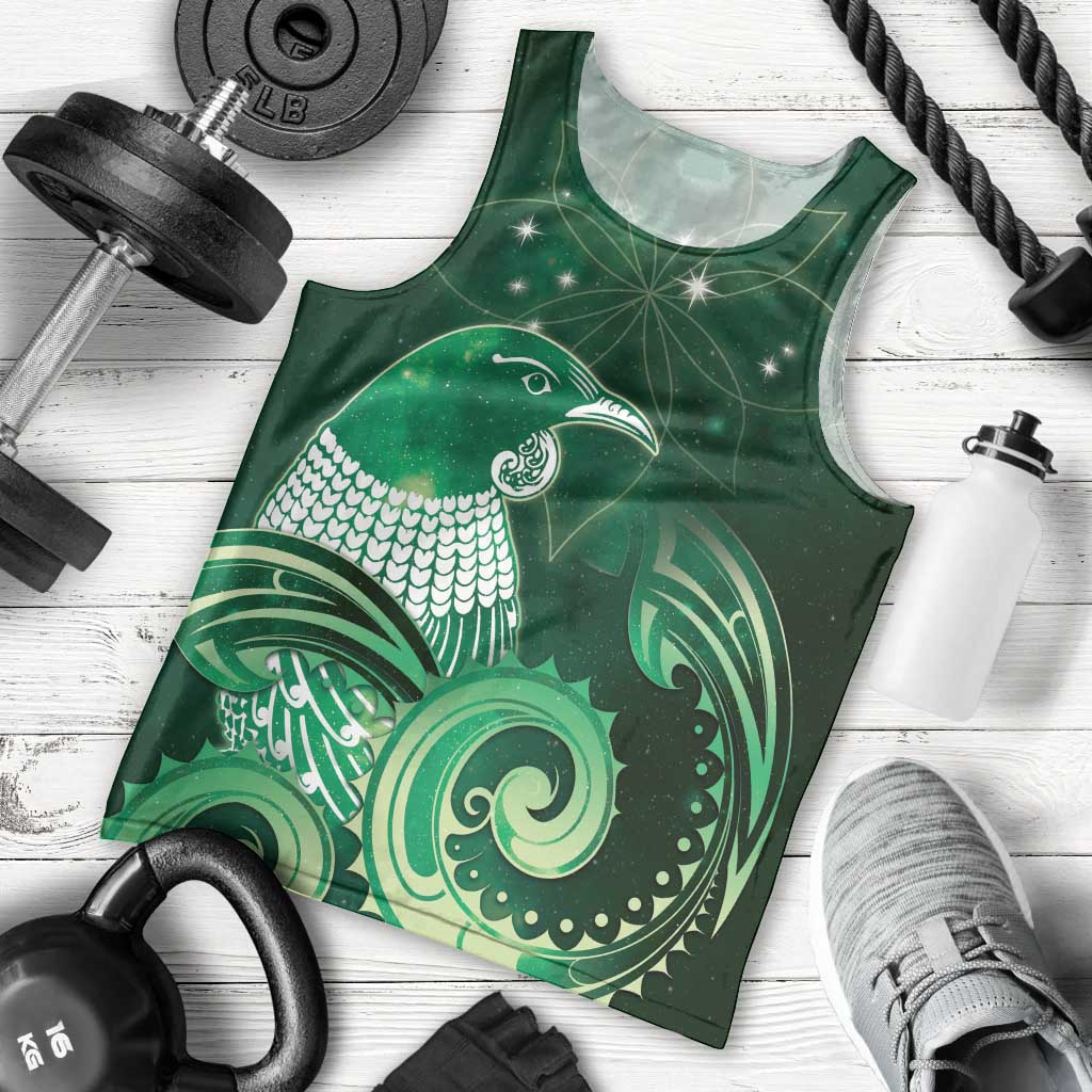 New Zealand Matariki Men Tank Top Maori Tui Bird Green Galaxy