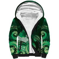 New Zealand Matariki Sherpa Hoodie Maori Tui Bird Green Galaxy