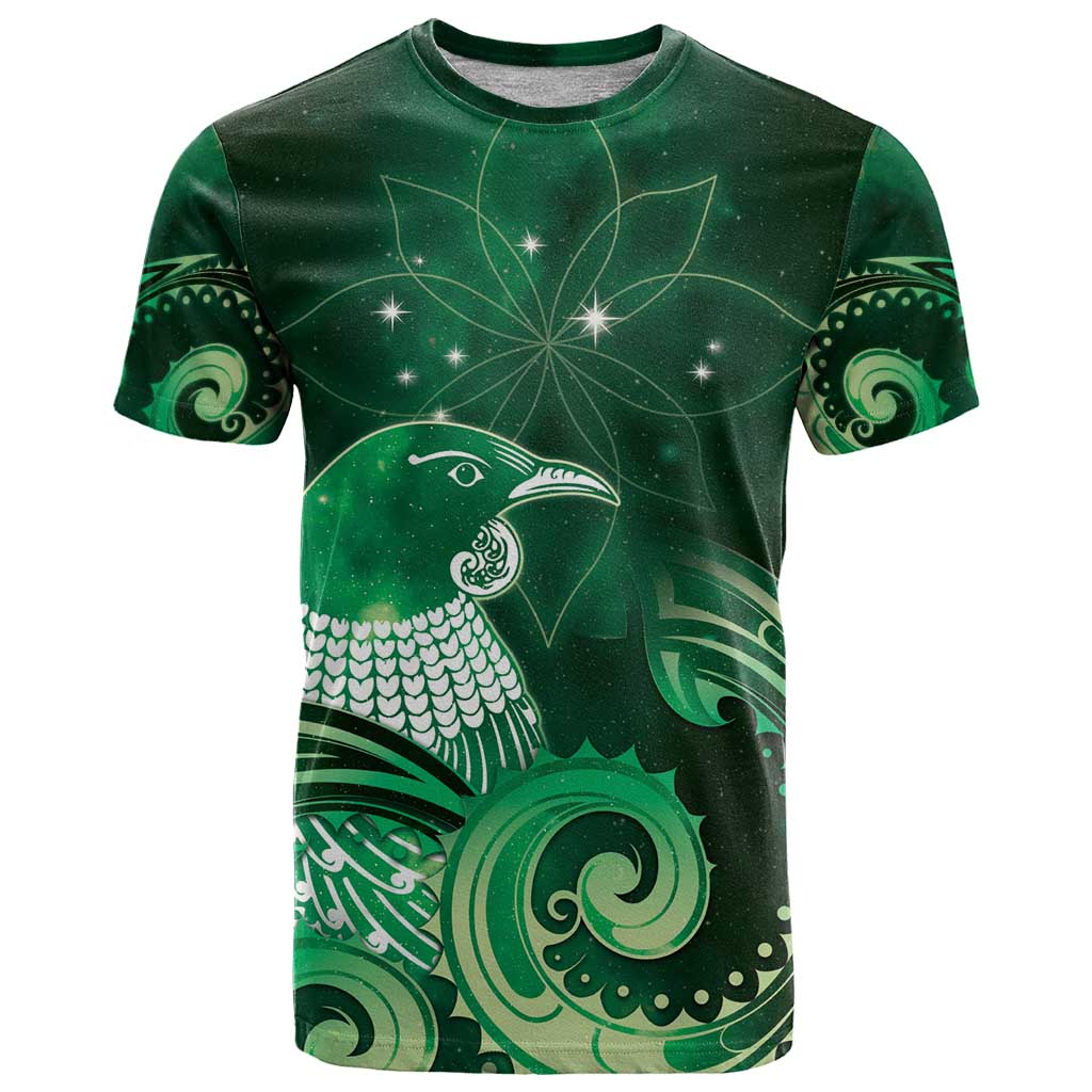 New Zealand Matariki T Shirt Maori Tui Bird Green Galaxy