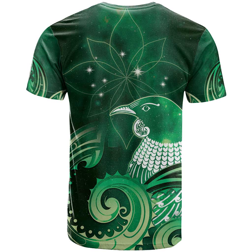 New Zealand Matariki T Shirt Maori Tui Bird Green Galaxy