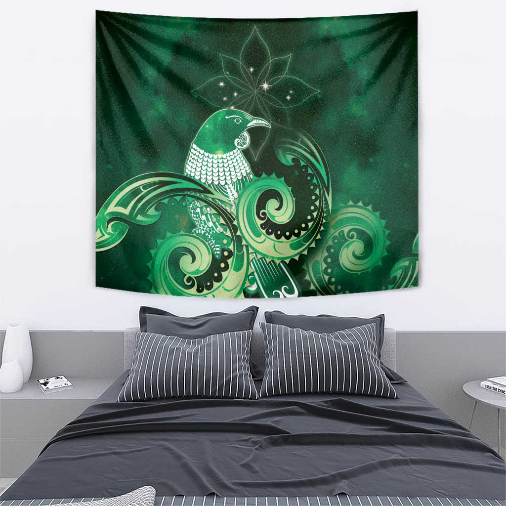 New Zealand Matariki Tapestry Maori Tui Bird Green Galaxy