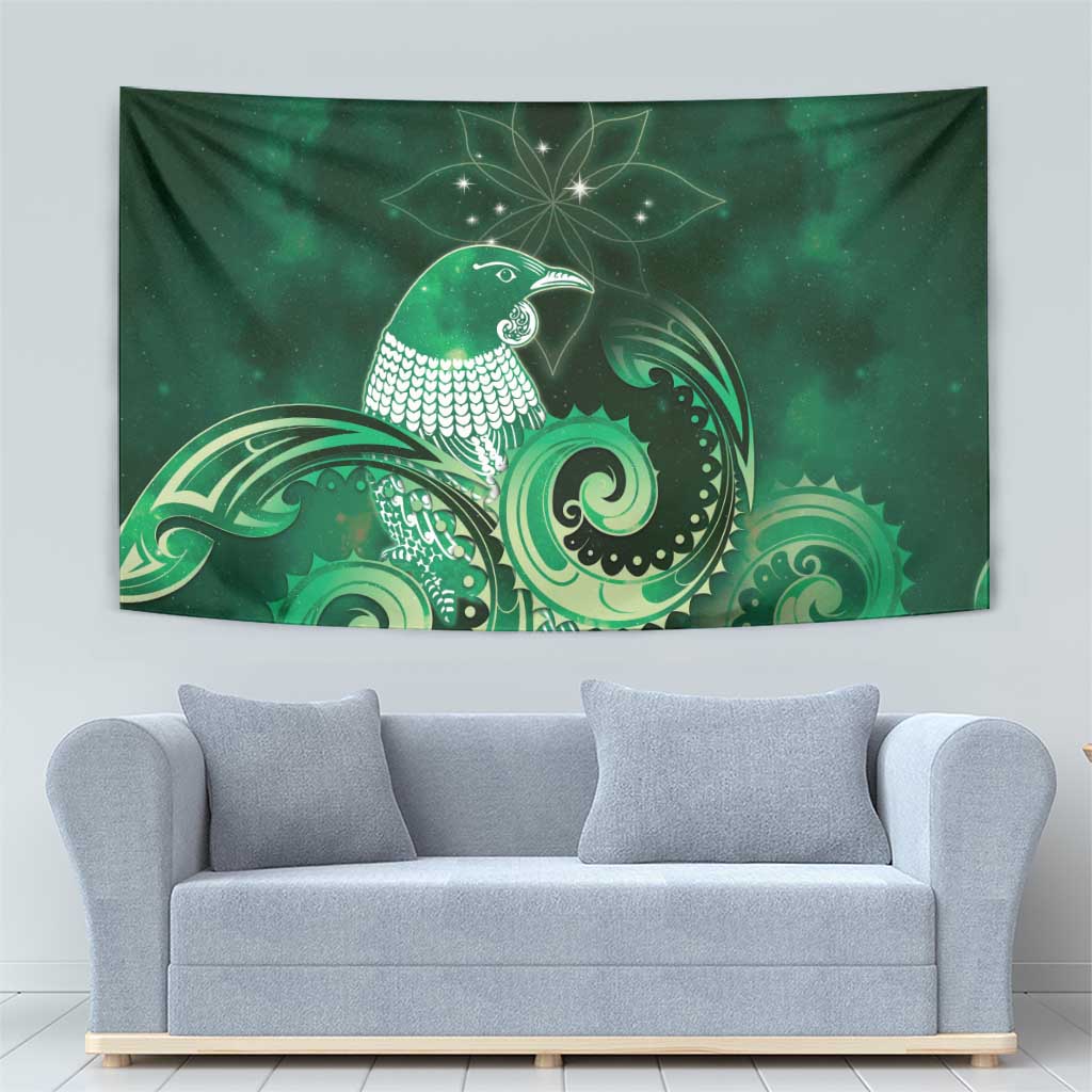 New Zealand Matariki Tapestry Maori Tui Bird Green Galaxy