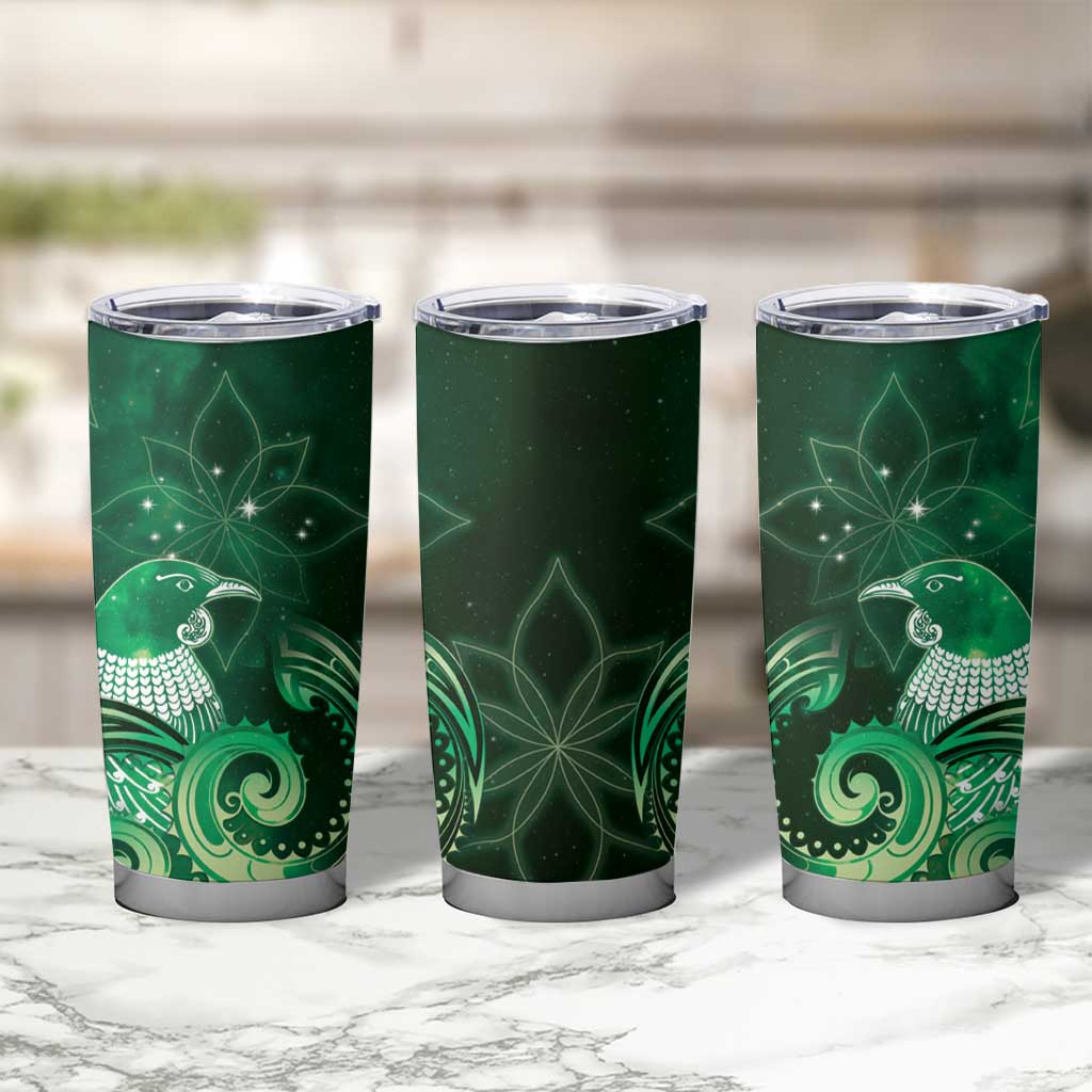 New Zealand Matariki Tumbler Cup Maori Tui Bird Green Galaxy