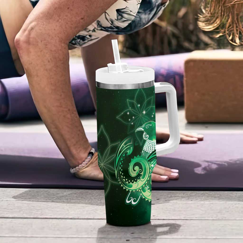 New Zealand Matariki Tumbler With Handle Maori Tui Bird Green Galaxy
