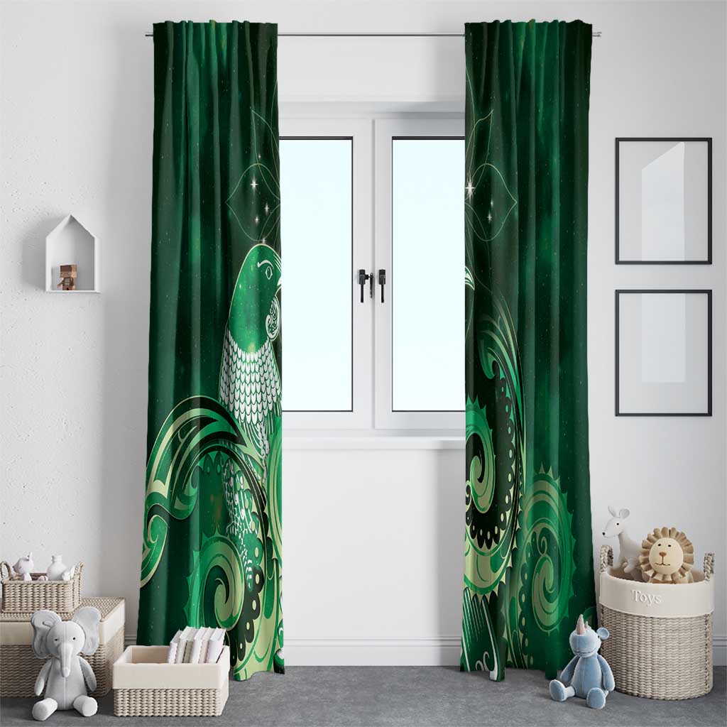 New Zealand Matariki Window Curtain Maori Tui Bird Green Galaxy