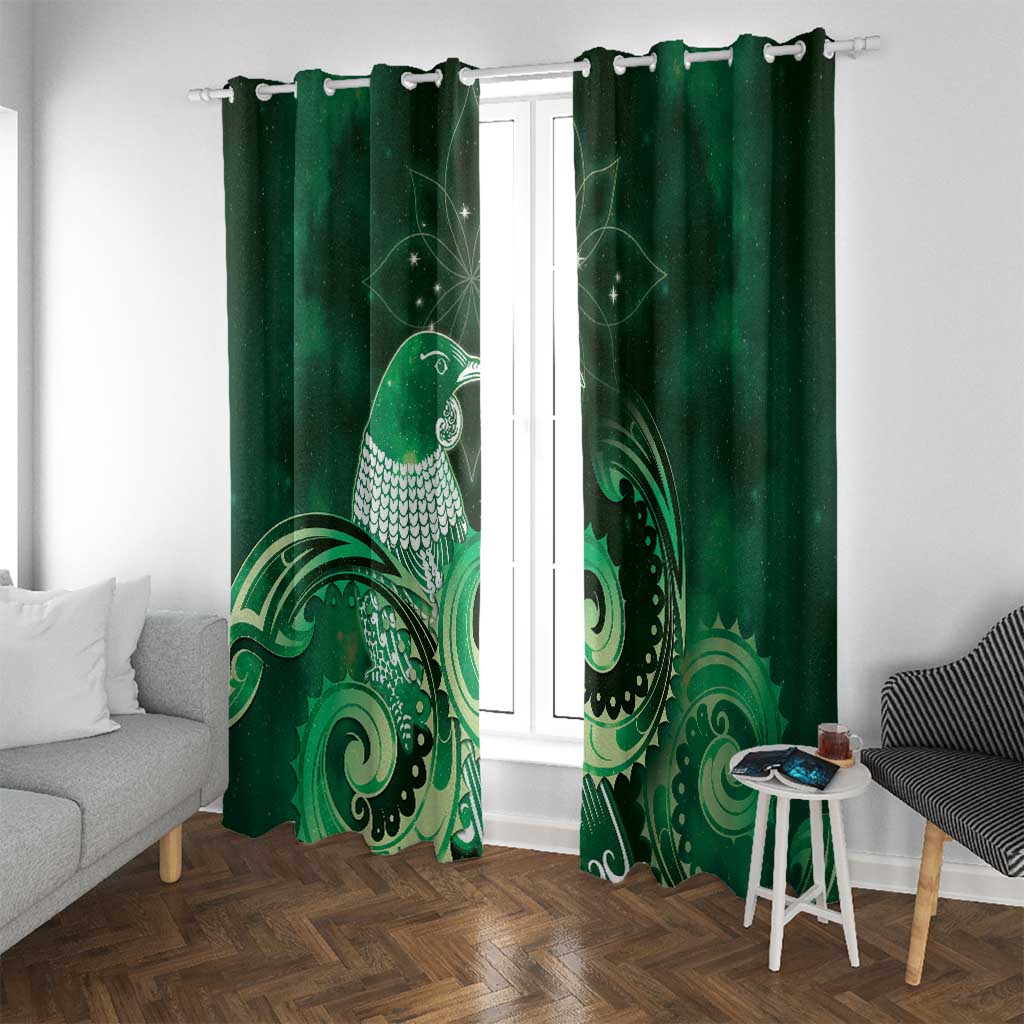 New Zealand Matariki Window Curtain Maori Tui Bird Green Galaxy