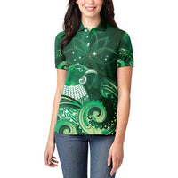 New Zealand Matariki Women Polo Shirt Maori Tui Bird Green Galaxy