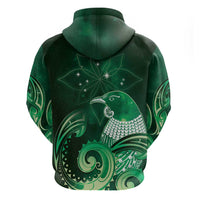 New Zealand Matariki Zip Hoodie Maori Tui Bird Green Galaxy