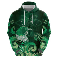 New Zealand Matariki Zip Hoodie Maori Tui Bird Green Galaxy