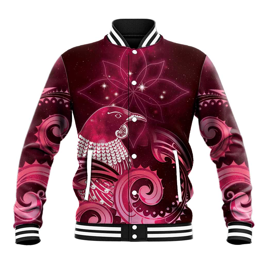 New Zealand Matariki Baseball Jacket Maori Tui Bird Magenta Galaxy