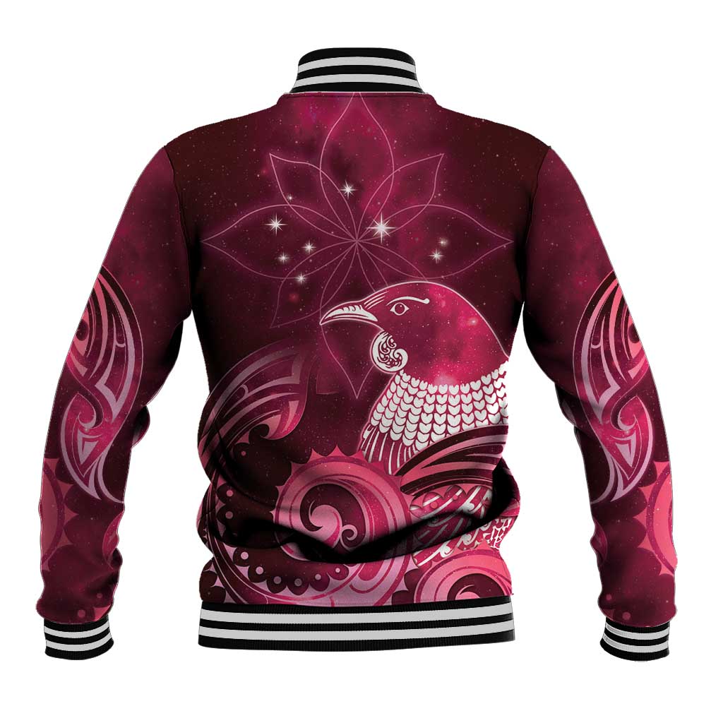 New Zealand Matariki Baseball Jacket Maori Tui Bird Magenta Galaxy