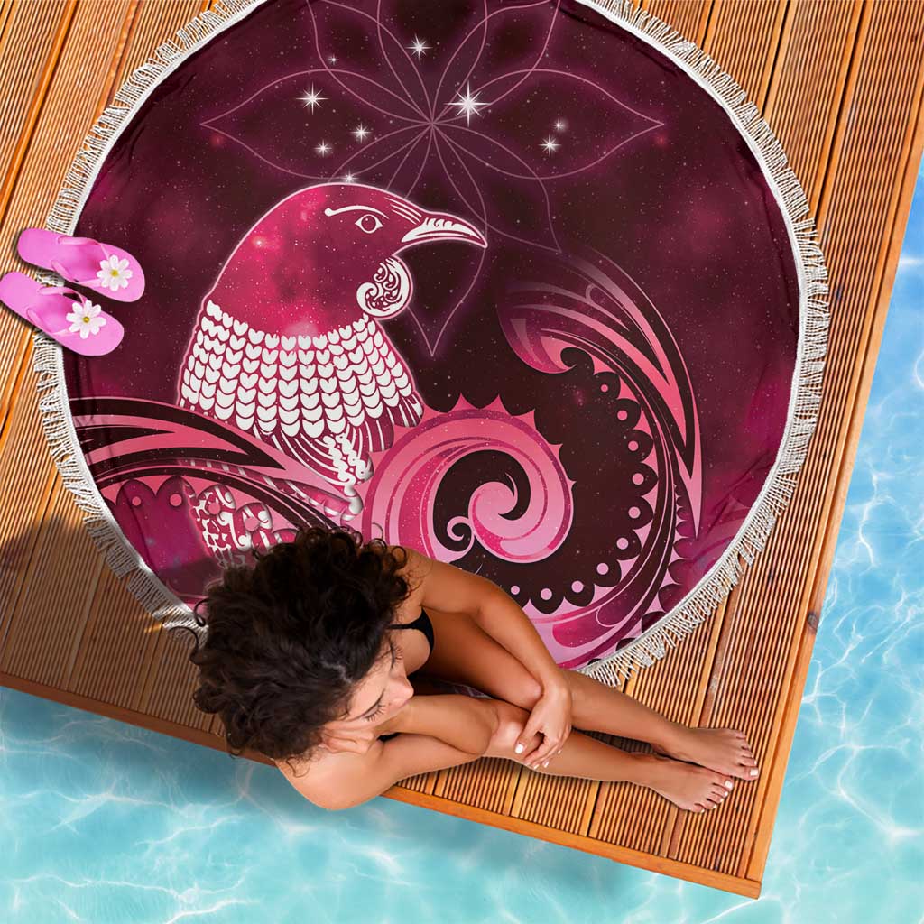 New Zealand Matariki Beach Blanket Maori Tui Bird Magenta Galaxy