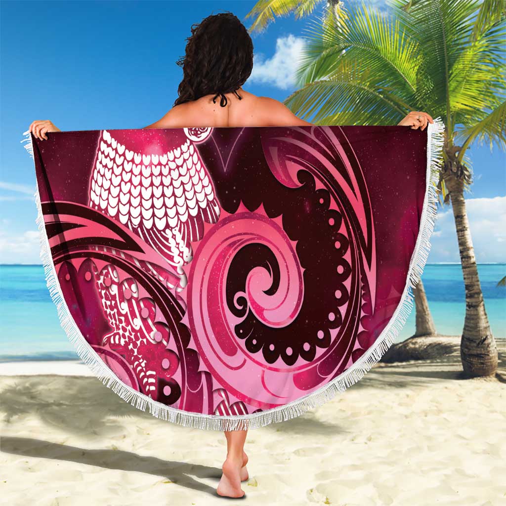 New Zealand Matariki Beach Blanket Maori Tui Bird Magenta Galaxy