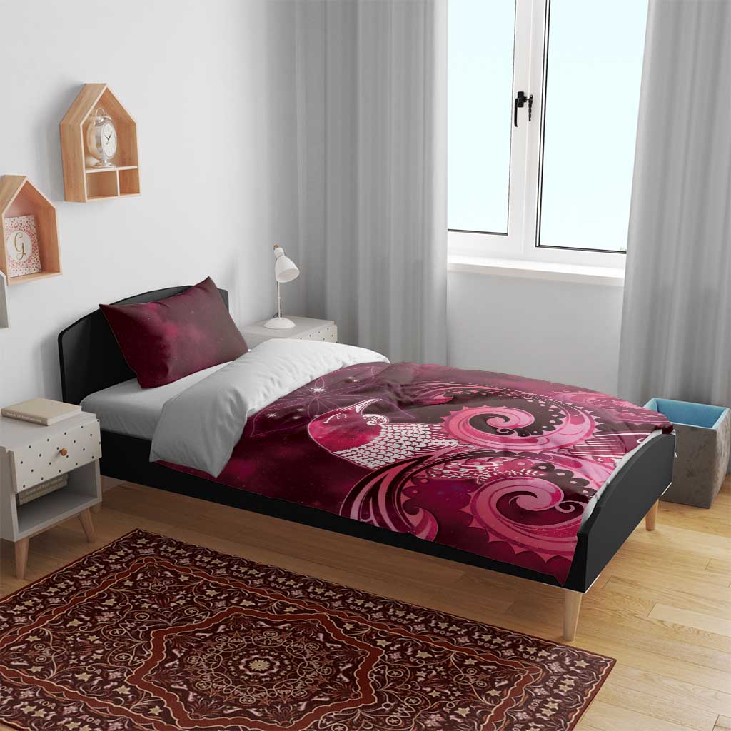 New Zealand Matariki Bedding Set Maori Tui Bird Magenta Galaxy