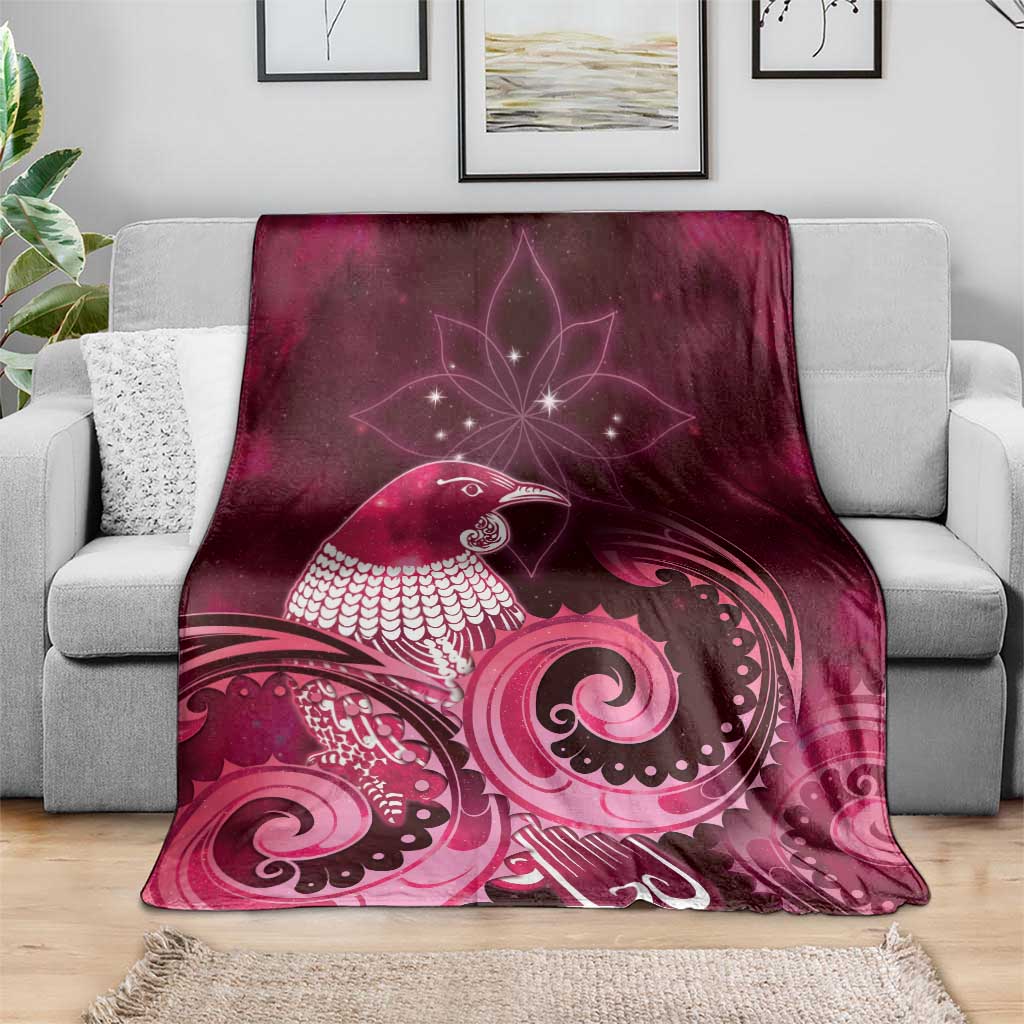 New Zealand Matariki Blanket Maori Tui Bird Magenta Galaxy