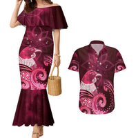 New Zealand Matariki Couples Matching Mermaid Dress and Hawaiian Shirt Maori Tui Bird Magenta Galaxy